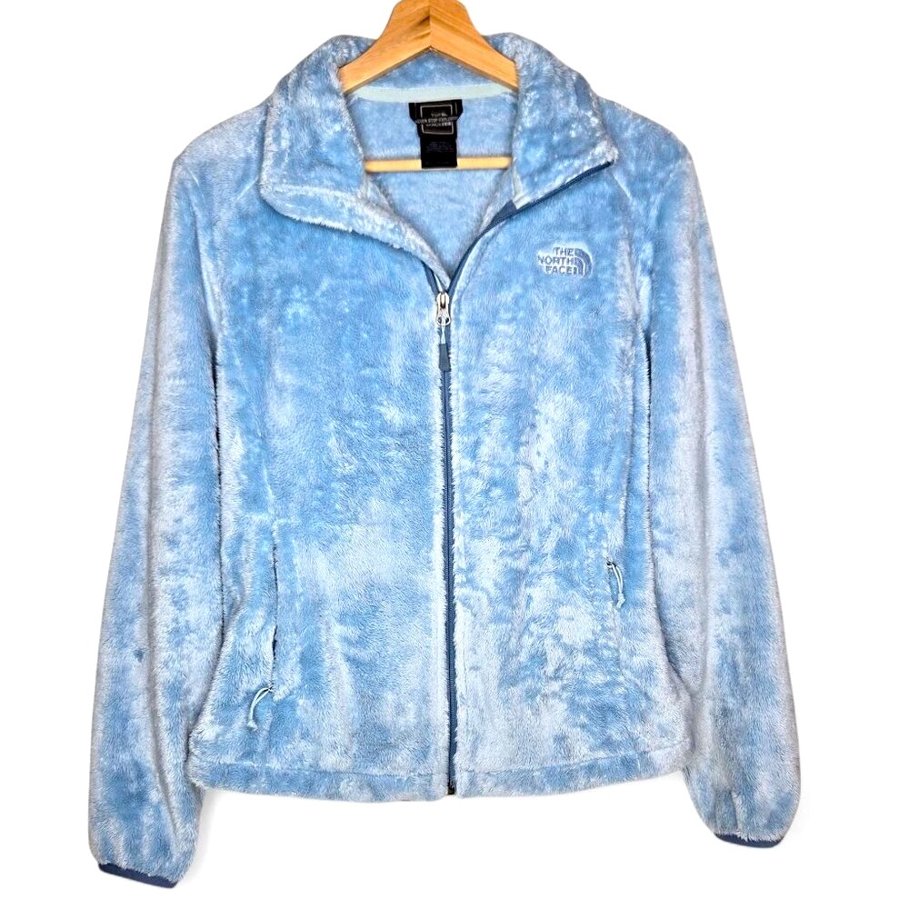 The North Face Teddy‎ Bear Sweater Women's Full Zip Sky Blue Plush Furry Warm S